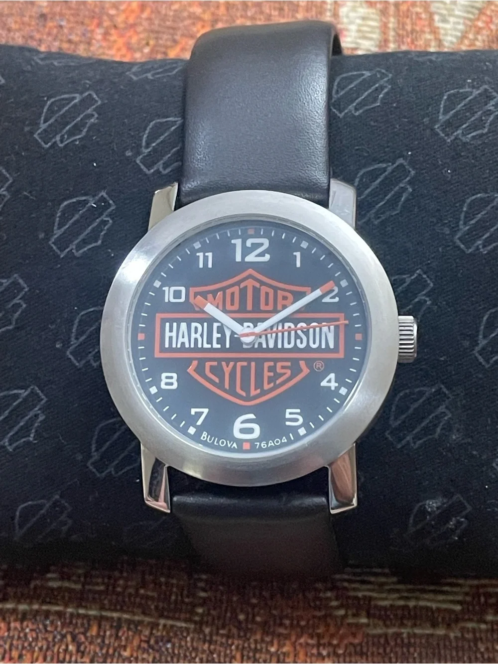 Harley-Davidson Mens Watch 38mm Black Logo Dial Leather 76A04 NEW in Box